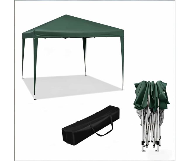 Cenador plegable 300x300 cm - portátil con bolsa de transporte, techo emergente para exterior y fiestas - verde