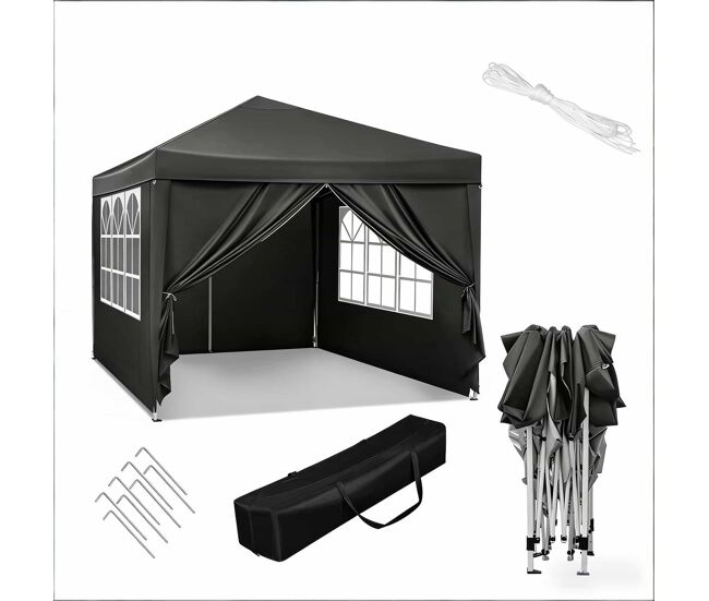 Gazebo de jardín 300x300 cm - resistente para patio, bodas, catering y eventos - gris
