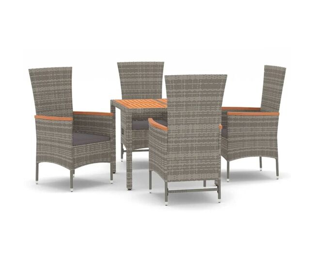 Conjunto de jardín 4 sillas + mesa con cojines gris