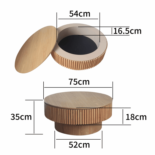 Mesa de centro redonda de 75 cm u2014 moderna, com espaço de arrumação e acabamento em madeira natural u2014 madeira natural Mesa de centro redonda de 75 cm u2014 moderna, com espaço de arrumação e acabamento em madeira natural u2014 madeira natural
