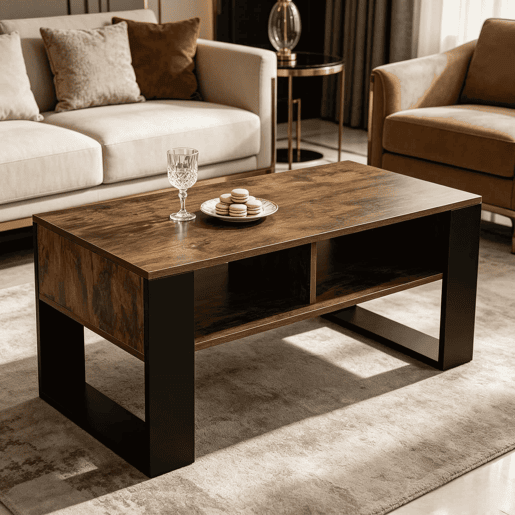 Mesa de centro 90 x 45 x 45,5 cm - Design moderno para a sala de estar, mesa auxiliar para o sofá - Preto, castanho rústico Mesa de centro 90 x 45 x 45,5 cm - Design moderno para a sala de estar, mesa auxiliar para o sofá - Preto, castanho rústico