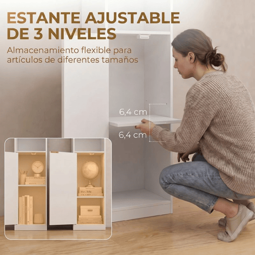 HOMCOM Estante para Livros de 6 Níveis, Alta e Estreita, com 4 Prateleiras Abertas, Porta e Prateleira Ajustável, 30x24x182 cm, Branco