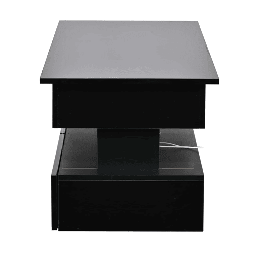 Mesa de centro elevável 100x50x46 cm - tampo regulável em altura, arrumação oculta, acabamento de alto brilho, LED, 2 gavetas, MDF + acrílico - preto Mesa de centro elevável 100x50x46 cm - tampo regulável em altura, arrumação oculta, acabamento de alto brilho, LED, 2 gavetas, MDF + acrílico - preto