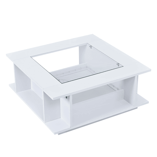 Mesa de centro 70x70x30 cm - quadrada, vidro, alto brilho, LED, aglomerado, 30 kg - branca Mesa de centro 70x70x30 cm - quadrada, vidro, alto brilho, LED, aglomerado, 30 kg - branca