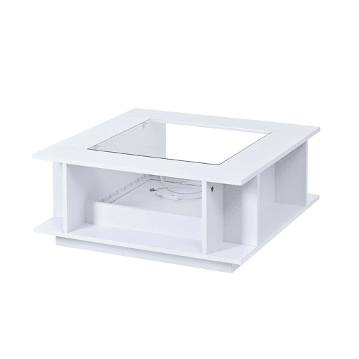 Mesa de centro 70x70x30 cm - quadrada, vidro, alto brilho, LED, aglomerado, 30 kg - branca Mesa de centro 70x70x30 cm - quadrada, vidro, alto brilho, LED, aglomerado, 30 kg - branca