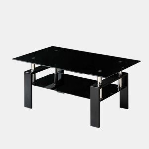 Mesa de centro 100 x 60 x 44 cm - Vidro temperado resistente, design moderno - Preto
