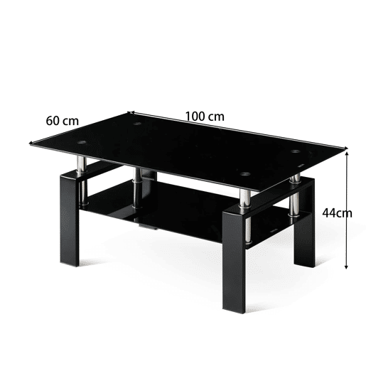 Mesa de centro 100 x 60 x 44 cm - Vidro temperado resistente, design moderno - Preto Mesa de centro 100 x 60 x 44 cm - Vidro temperado resistente, design moderno - Preto
