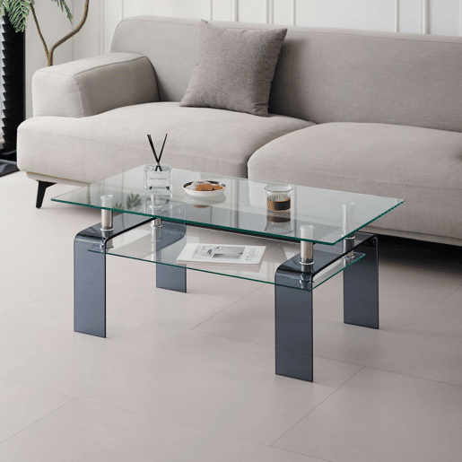 Mesa de centro - Vidro temperado transparente com pés de vidro cinzento para sala de estar - Transparente Mesa de centro - Vidro temperado transparente com pés de vidro cinzento para sala de estar - Transparente