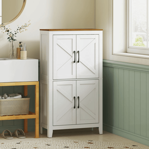 HOMCOM Armário Estreito para Casa de Banho, Móvel Auxiliar com Portas Estilo Celeiro, 4 Prateleiras Ajustáveis, 60x30x110 cm, Branco HOMCOM Armário Estreito para Casa de Banho, Móvel Auxiliar com Portas Estilo Celeiro, 4 Prateleiras Ajustáveis, 60x30x110 cm, Branco