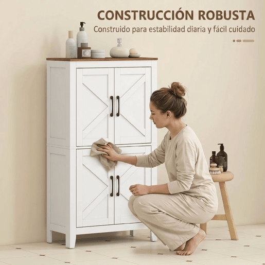 HOMCOM Armário Estreito para Casa de Banho, Móvel Auxiliar com Portas Estilo Celeiro, 4 Prateleiras Ajustáveis, 60x30x110 cm, Branco HOMCOM Armário Estreito para Casa de Banho, Móvel Auxiliar com Portas Estilo Celeiro, 4 Prateleiras Ajustáveis, 60x30x110 cm, Branco