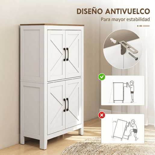 HOMCOM Armário Estreito para Casa de Banho, Móvel Auxiliar com Portas Estilo Celeiro, 4 Prateleiras Ajustáveis, 60x30x110 cm, Branco HOMCOM Armário Estreito para Casa de Banho, Móvel Auxiliar com Portas Estilo Celeiro, 4 Prateleiras Ajustáveis, 60x30x110 cm, Branco