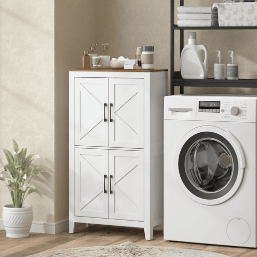 HOMCOM Armário Estreito para Casa de Banho, Móvel Auxiliar com Portas Estilo Celeiro, 4 Prateleiras Ajustáveis, 60x30x110 cm, Branco HOMCOM Armário Estreito para Casa de Banho, Móvel Auxiliar com Portas Estilo Celeiro, 4 Prateleiras Ajustáveis, 60x30x110 cm, Branco