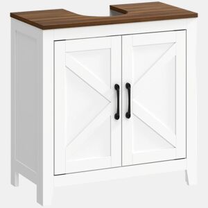 HOMCOM Móvel de Lavatório com 2 Portas Tipo Celeiro, Prateleira Ajustável e Recorte em U, Estilo Rústico, 60x30x61,3 cm, Branco e Nogueira
