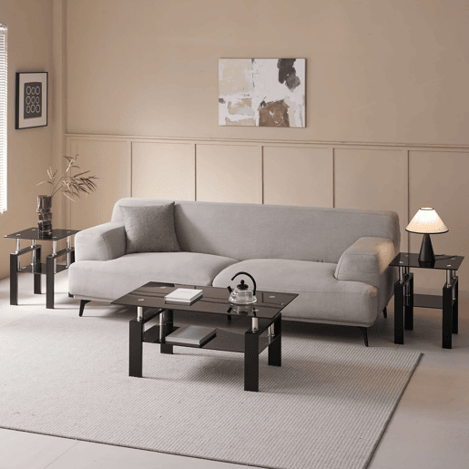 Mesa de centro 100 x 60 x 44 cm - Vidro temperado resistente, design moderno - Preto Mesa de centro 100 x 60 x 44 cm - Vidro temperado resistente, design moderno - Preto