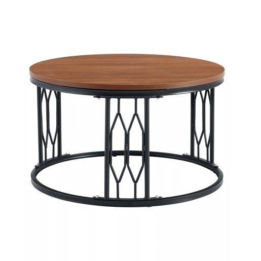 Mesa de centro redonda 70 x 40,5 cm u2014 design moderno com tampo com efeito de madeira e estrutura metálica geométrica u2014 nogueira