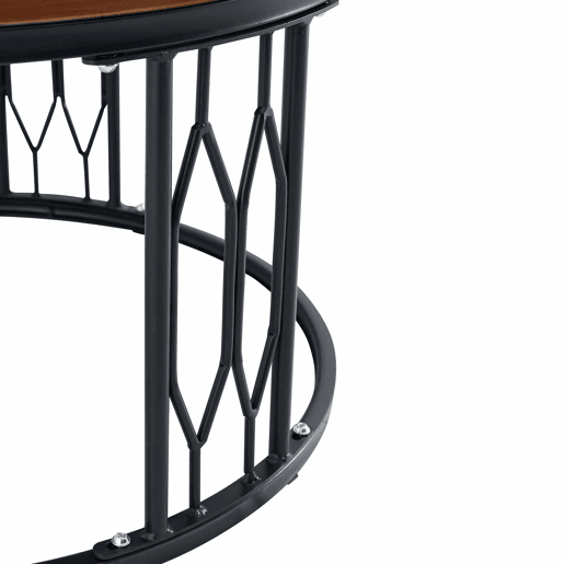 Mesa de centro redonda 70 x 40,5 cm u2014 design moderno com tampo com efeito de madeira e estrutura metálica geométrica u2014 nogueira