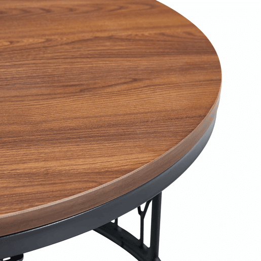 Mesa de centro redonda 70 x 40,5 cm u2014 design moderno com tampo com efeito de madeira e estrutura metálica geométrica u2014 nogueira