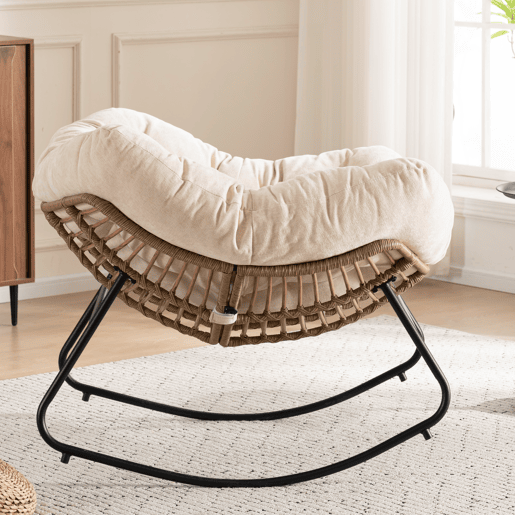 Cadeira de balanço de tamanho padrão - moderna, estofada em chenille, para sala de estar, quarto, quarto de criança e apartamento - bege Cadeira de balanço de tamanho padrão - moderna, estofada em chenille, para sala de estar, quarto, quarto de criança e apartamento - bege