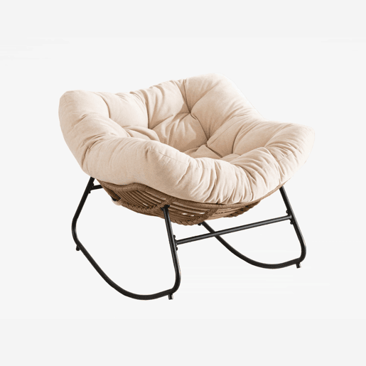Cadeira de balanço de tamanho padrão - moderna, estofada em chenille, para sala de estar, quarto, quarto de criança e apartamento - bege Cadeira de balanço de tamanho padrão - moderna, estofada em chenille, para sala de estar, quarto, quarto de criança e apartamento - bege