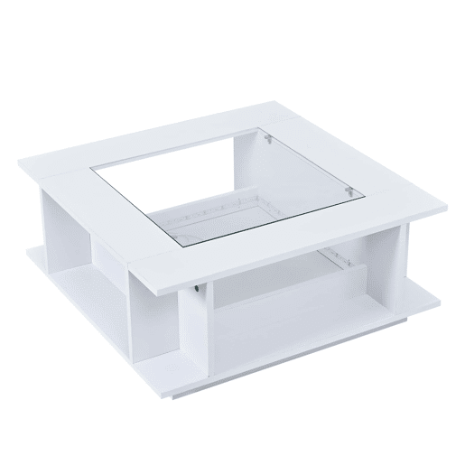 Mesa de centro 70x70x30 cm - quadrada, vidro, alto brilho, LED, aglomerado, 30 kg - branca Mesa de centro 70x70x30 cm - quadrada, vidro, alto brilho, LED, aglomerado, 30 kg - branca