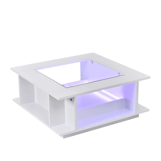 Mesa de centro 70x70x30 cm - quadrada, vidro, alto brilho, LED, aglomerado, 30 kg - branca Mesa de centro 70x70x30 cm - quadrada, vidro, alto brilho, LED, aglomerado, 30 kg - branca