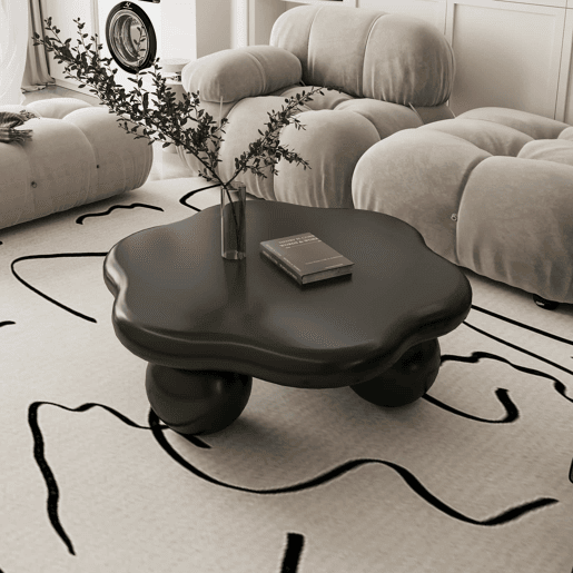 Mesa de centro de 79 cm - Design moderno em forma de nuvem com pés esféricos, minimalista e que poupa espaço - Preto Mesa de centro de 79 cm - Design moderno em forma de nuvem com pés esféricos, minimalista e que poupa espaço - Preto