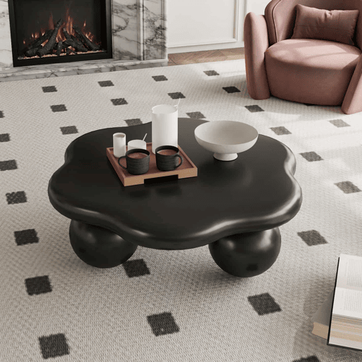 Mesa de centro de 79 cm - Design moderno em forma de nuvem com pés esféricos, minimalista e que poupa espaço - Preto Mesa de centro de 79 cm - Design moderno em forma de nuvem com pés esféricos, minimalista e que poupa espaço - Preto