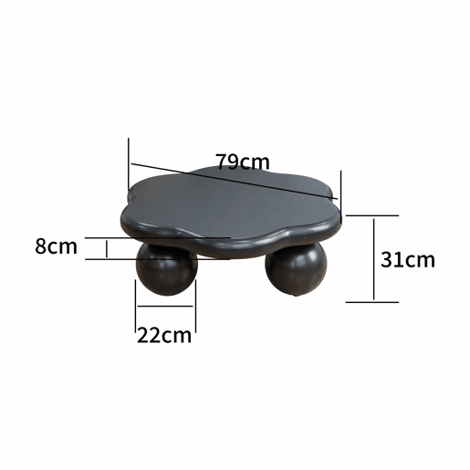 Mesa de centro de 79 cm - Design moderno em forma de nuvem com pés esféricos, minimalista e que poupa espaço - Preto Mesa de centro de 79 cm - Design moderno em forma de nuvem com pés esféricos, minimalista e que poupa espaço - Preto