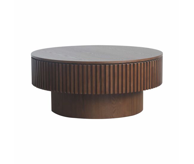 Mesa de centro redonda 75cm - moderna con almacenamiento y acabado en madera natural, mesa auxiliar para salón - nogal