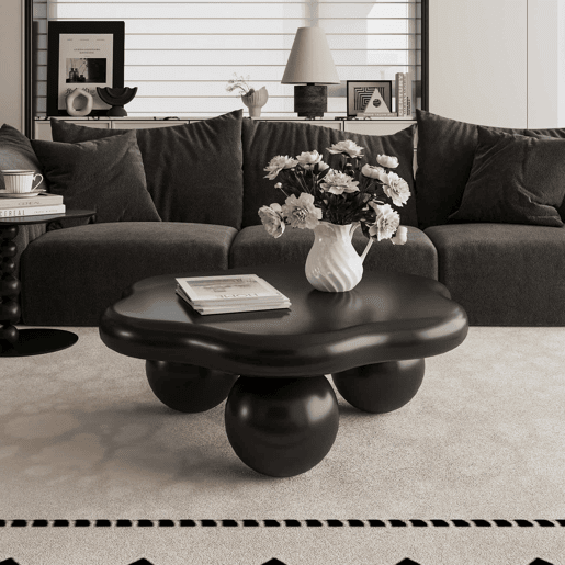 Mesa de centro de 79 cm - Design moderno em forma de nuvem com pés esféricos, minimalista e que poupa espaço - Preto Mesa de centro de 79 cm - Design moderno em forma de nuvem com pés esféricos, minimalista e que poupa espaço - Preto