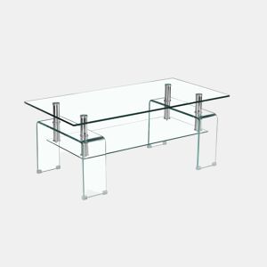Mesa de centro 100 x 55 cm - Vidro temperado transparente com pés de vidro para sala de estar - Transparente