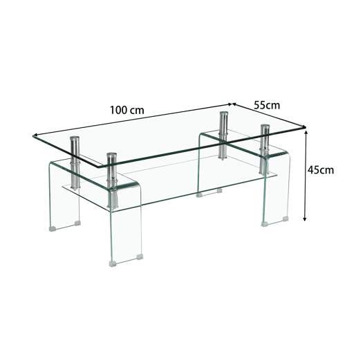 Mesa de centro 100 x 55 cm - Vidro temperado transparente com pés de vidro para sala de estar - Transparente Mesa de centro 100 x 55 cm - Vidro temperado transparente com pés de vidro para sala de estar - Transparente