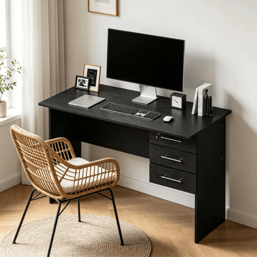Secretária de escritório 120 x 60 x 75 cm - mesa multifuncional para computador, jogos e costura - preta Secretária de escritório 120 x 60 x 75 cm - mesa multifuncional para computador, jogos e costura - preta