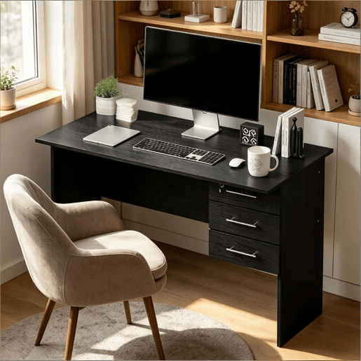 Secretária de escritório 120 x 60 x 75 cm - mesa multifuncional para computador, jogos e costura - preta Secretária de escritório 120 x 60 x 75 cm - mesa multifuncional para computador, jogos e costura - preta