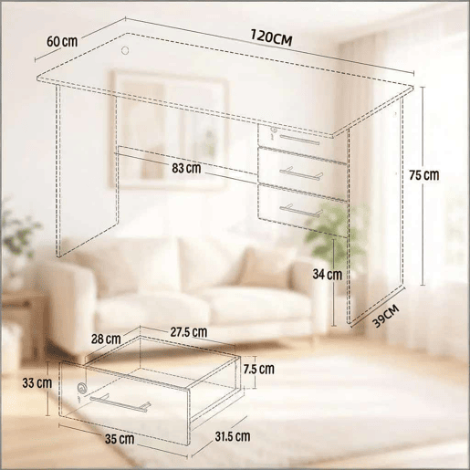 Secretária de escritório 120 x 60 x 75 cm - mesa multifuncional para computador, jogos e costura - preta Secretária de escritório 120 x 60 x 75 cm - mesa multifuncional para computador, jogos e costura - preta