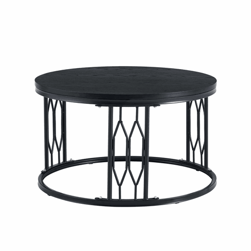 Mesa de centro redonda 70 x 40,5 cm u2014 design moderno com tampo com efeito de madeira e estrutura metálica geométrica e estável u2014 Preto