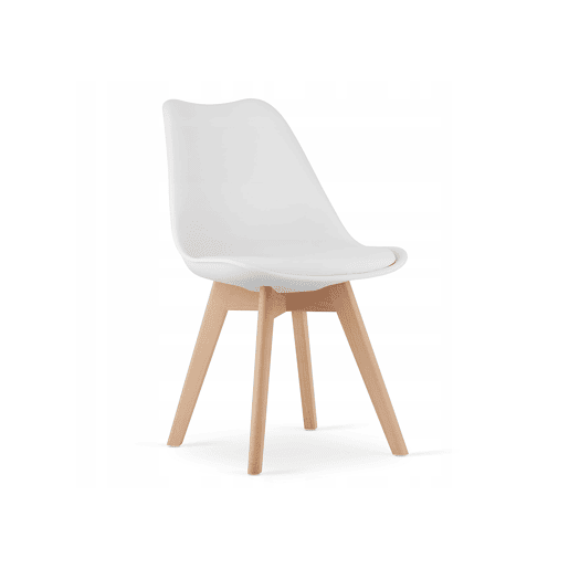 Conjunto de jantar com mesa 80 × 80 cm com painel para móveis com revestimento de PVC, acabamento carvalho Sonoma, e 4 cadeiras Mark com assento e encosto em plástico, assento acolchoado em couro sintético e pernas de madeira, acabamento branconatural. Conjunto de jantar com mesa 80 × 80 cm com painel para móveis com revestimento de PVC, acabamento carvalho Sonoma, e 4 cadeiras Mark com assento e encosto em plástico, assento acolchoado em couro sintético e pernas de madeira, acabamento branconatural.