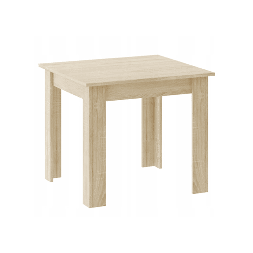 Conjunto de jantar com mesa 80 × 80 cm com painel para móveis com revestimento de PVC, acabamento carvalho Sonoma, e 4 cadeiras Mark com assento e encosto em plástico, assento acolchoado em couro sintético e pernas de madeira, acabamento branconatural. Conjunto de jantar com mesa 80 × 80 cm com painel para móveis com revestimento de PVC, acabamento carvalho Sonoma, e 4 cadeiras Mark com assento e encosto em plástico, assento acolchoado em couro sintético e pernas de madeira, acabamento branconatural.