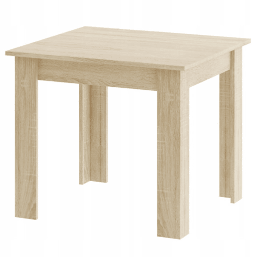 Conjunto de jantar com mesa 80 × 80 cm com painel para móveis com revestimento de PVC, acabamento carvalho Sonoma, e 4 cadeiras Mark com assento e encosto em plástico, assento acolchoado em couro sintético e pernas de madeira, acabamento branconatural. Conjunto de jantar com mesa 80 × 80 cm com painel para móveis com revestimento de PVC, acabamento carvalho Sonoma, e 4 cadeiras Mark com assento e encosto em plástico, assento acolchoado em couro sintético e pernas de madeira, acabamento branconatural.