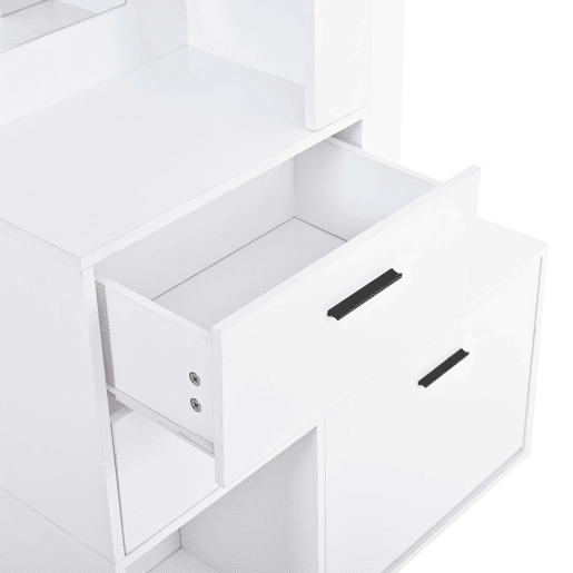 Móvel de entrada com cabideiro e banco para sapatos 90x30x180 cm - 2 gavetas, 3 ganchos, espelho de vidro, 3 prateleiras - branco Móvel de entrada com cabideiro e banco para sapatos 90x30x180 cm - 2 gavetas, 3 ganchos, espelho de vidro, 3 prateleiras - branco