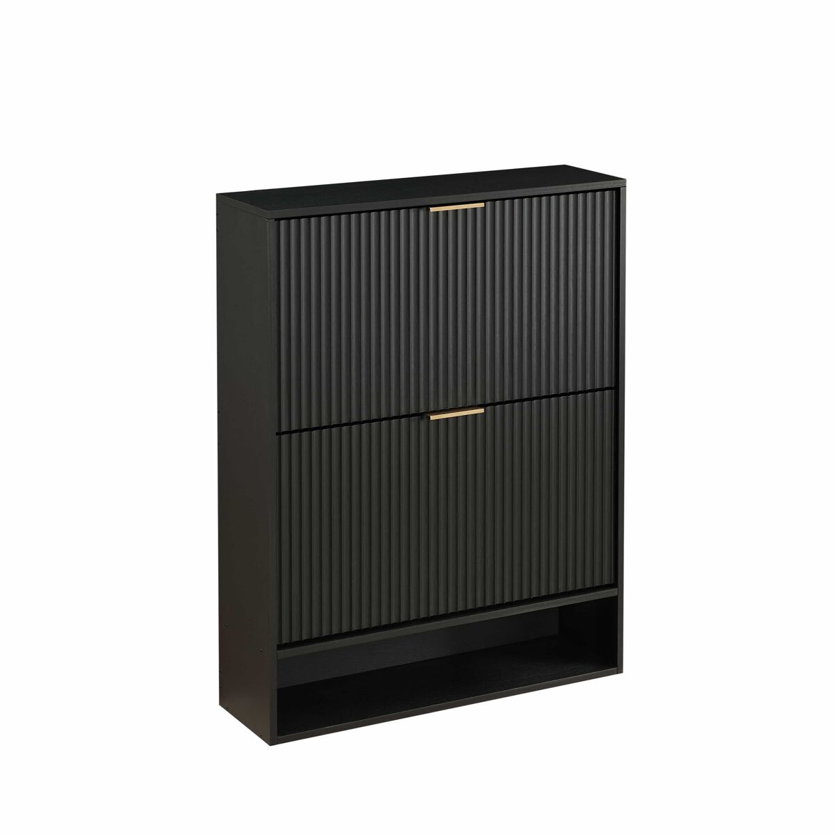 Zapatero 80 x 24 cm - frente ranurado, estantes ajustables, sistema antivuelco, consola decorativa para recibidor - negro