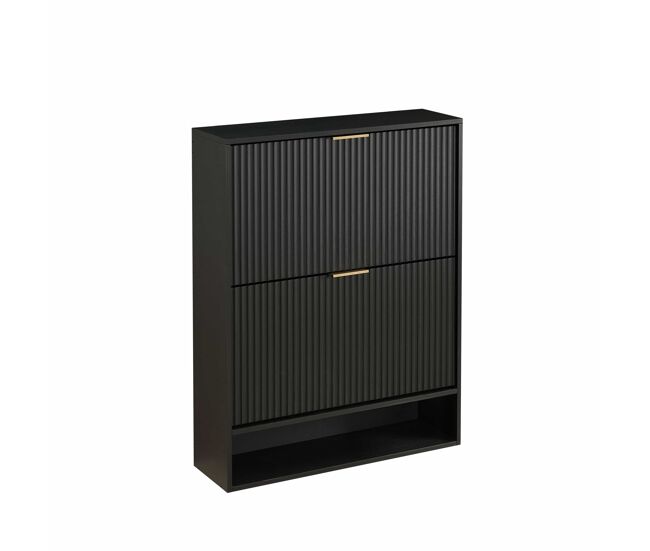 Zapatero 80 x 24 cm - frente ranurado, estantes ajustables, sistema antivuelco, consola decorativa para recibidor - negro