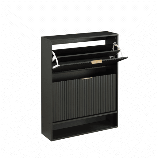 Aparador 80 x 24 cm - frente com ranhuras, prateleiras ajustáveis, sistema anti-tombamento, consola decorativa para a entrada - Preto Aparador 80 x 24 cm - frente com ranhuras, prateleiras ajustáveis, sistema anti-tombamento, consola decorativa para a entrada - Preto