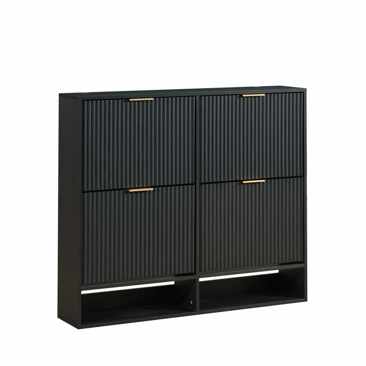 Zapatero 120 x 24 cm - frontal ranurado, altura regulable, sistema antivuelco, mesa auxiliar para recibidor - negro