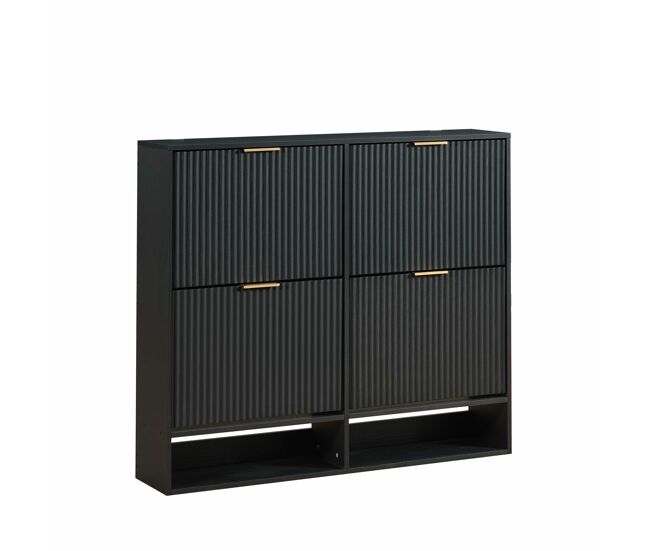 Zapatero 120 x 24 cm - frontal ranurado, altura regulable, sistema antivuelco, mesa auxiliar para recibidor - negro