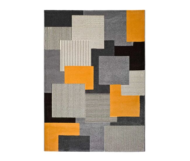 Alfombra geométrica gris / mostaza leo, 160x230 cm - atticgo