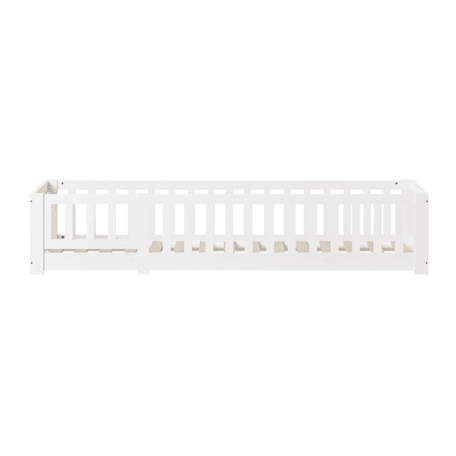 Cama 90x200 cm em Madeira Maciça de Pinho | Estrutura com Estrado de Ripas | Cama Individual com Proteções Laterais Anti-Queda, Branco Cama 90x200 cm em Madeira Maciça de Pinho | Estrutura com Estrado de Ripas | Cama Individual com Proteções Laterais Anti-Queda, Branco