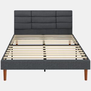 HOMCOM Cama Estofada 140x200 cm com Cabeceira Almofadada, Estrutura com Ripas, Arrumação Inferior, Design Moderno, Montagem Fácil, Cinzento