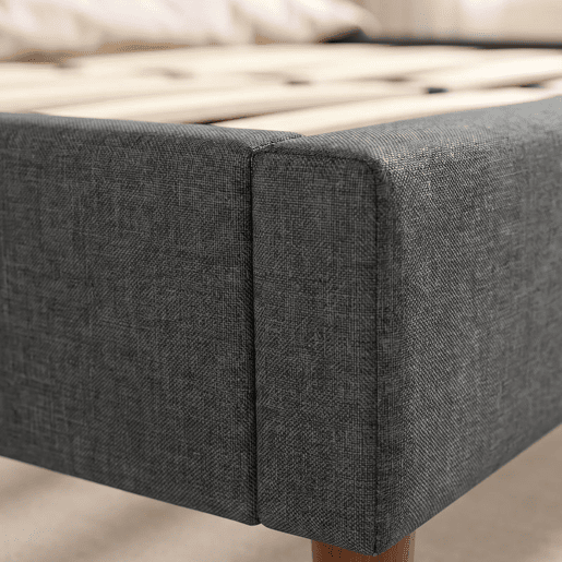 HOMCOM Cama Estofada 140x200 cm com Cabeceira Almofadada, Estrutura com Ripas, Arrumação Inferior, Design Moderno, Montagem Fácil, Cinzento