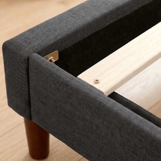 HOMCOM Cama Estofada 140x200 cm com Cabeceira Almofadada, Estrutura com Ripas, Arrumação Inferior, Design Moderno, Montagem Fácil, Cinzento